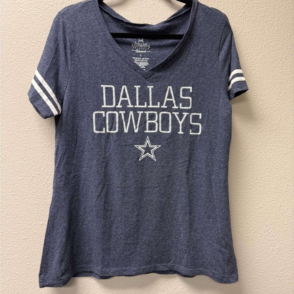 Dallas Cowboys Womens V Neck Tee L Navy NFL Game Day Shirt Top - Picture 2 of 7
